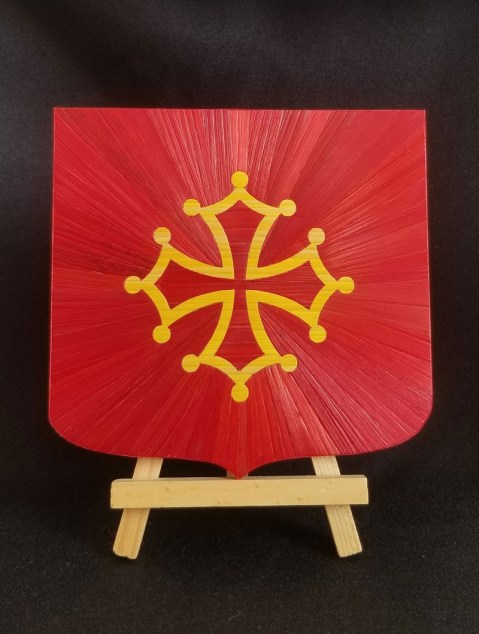 Blason Croix Occitane en marquèterie de paille